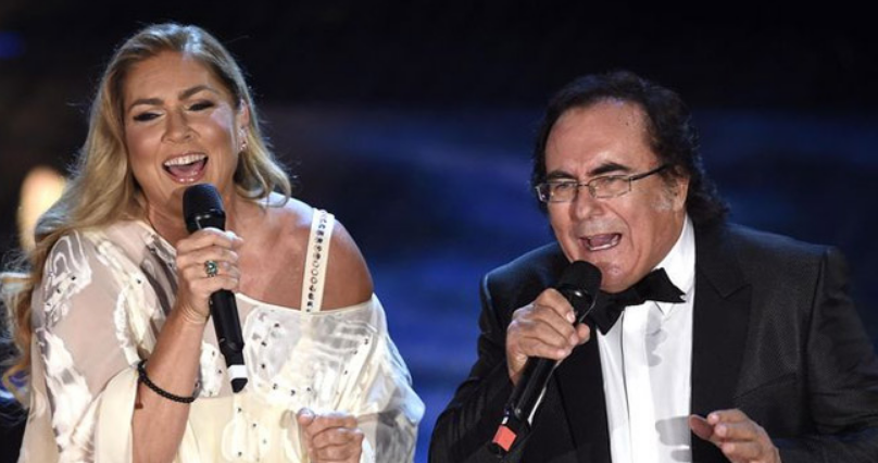 sul palco durante una esibizione al bano e romina