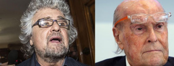 grillo insieme a casaleggio in piedi