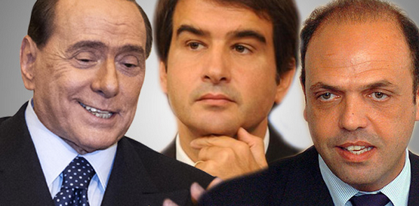 a sinistra berlusconi a destra alfano e dietro raffaele fitto