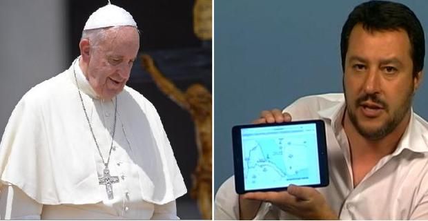 collage di papa francesco a sinistra e salvini a destra