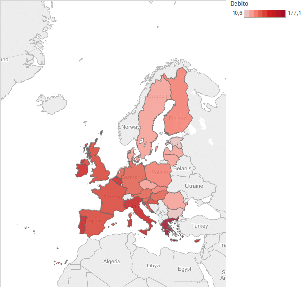 Debito pubblico, mappa dell'Europa