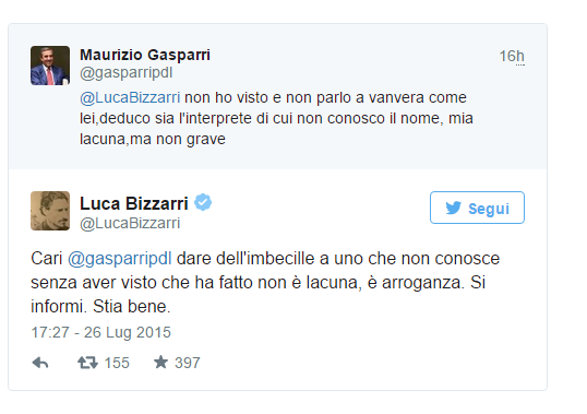 tweet al veleno tra gasparri e luca bizzarri