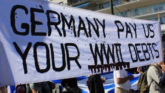 cancellazione del debito , striscione contro la Germania