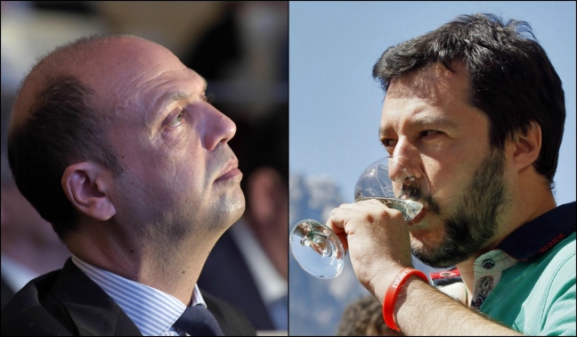 salvini e alfano in un collage di fianco