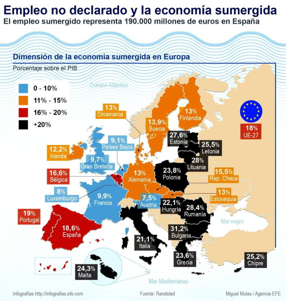 lavoro nero, mappa d'Europa