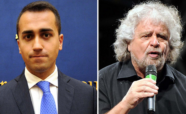 a sinistra luigi di maio e a destra beppe grillo