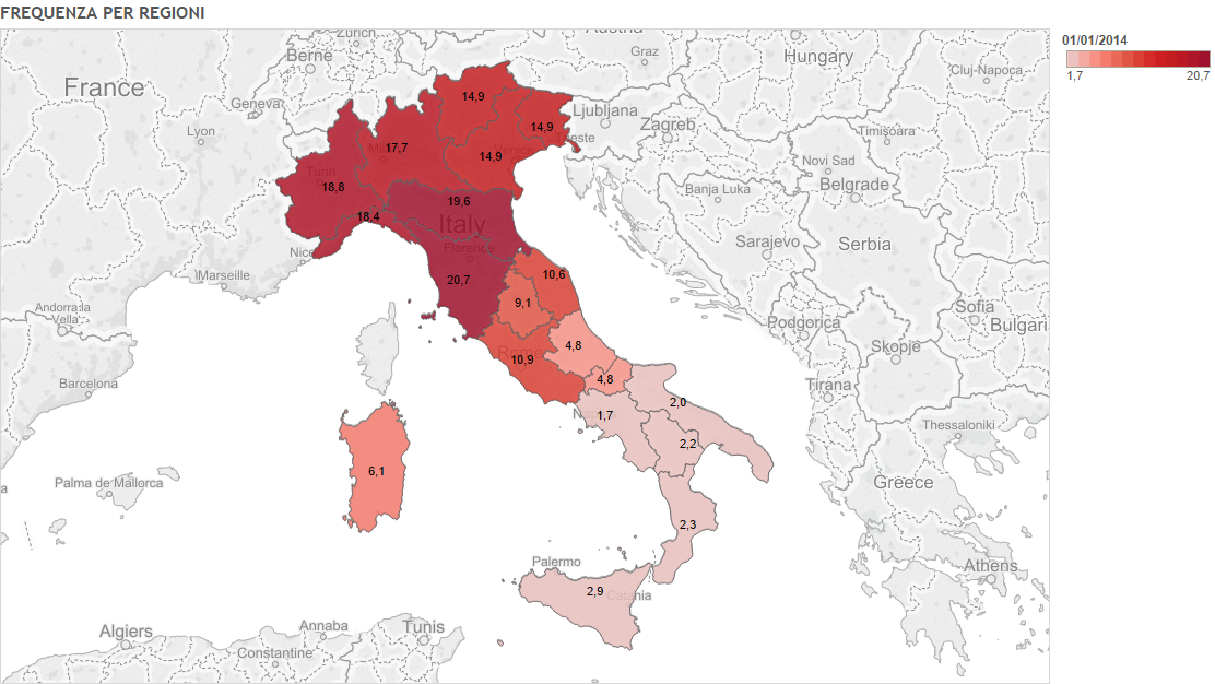 Ora di religione, mappa dell'Italia con colori diversi per frequenza all'ora di religione