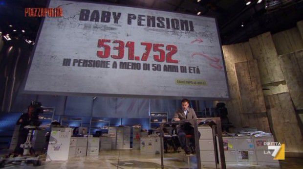 babypensioni, cartellone sulle babypensioni con numero dei beneficiari