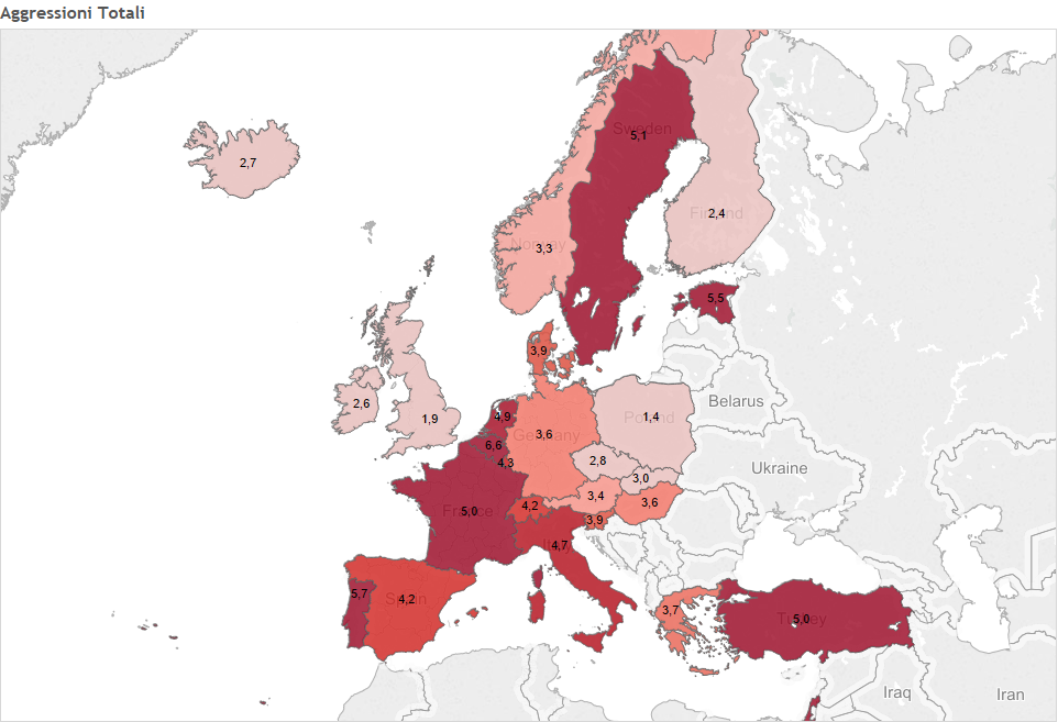 violenza in Europa, mappa Europa