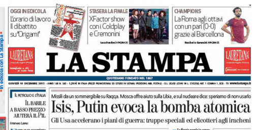 rassegna stampa, politica, 10 dicembre 2015, la stampa