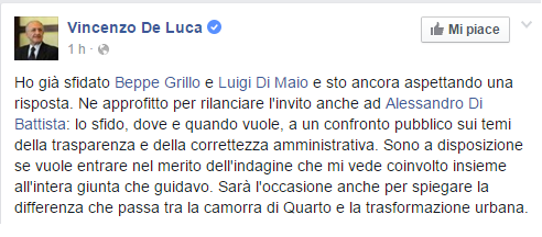 Vincenzo De Luca, dichiarazioni su profilo Facebook