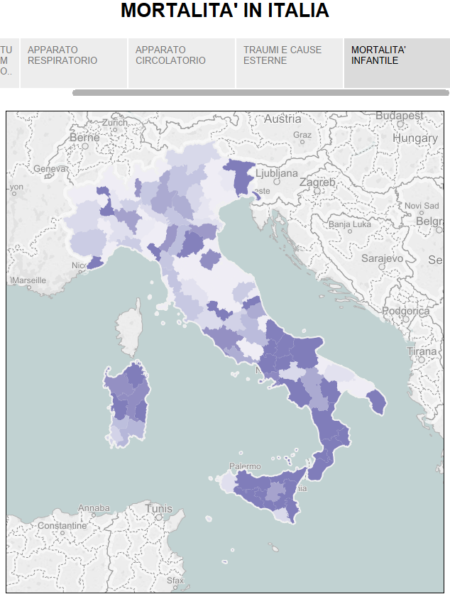 Mortalità Italia, mappa dell'Italia