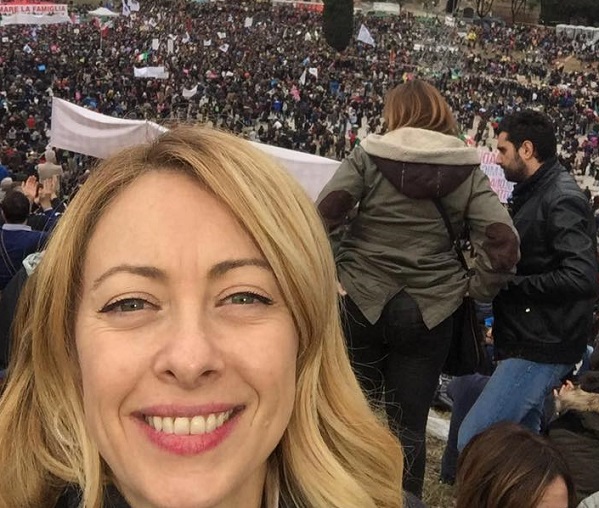 Giorgia Meloni, l'esponente di Fratelli d'Italia durante la manifestazione del Family Day