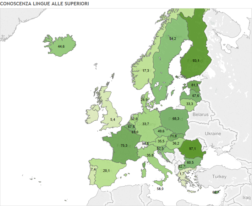 lingue straniere, mappa d'Europa in verde