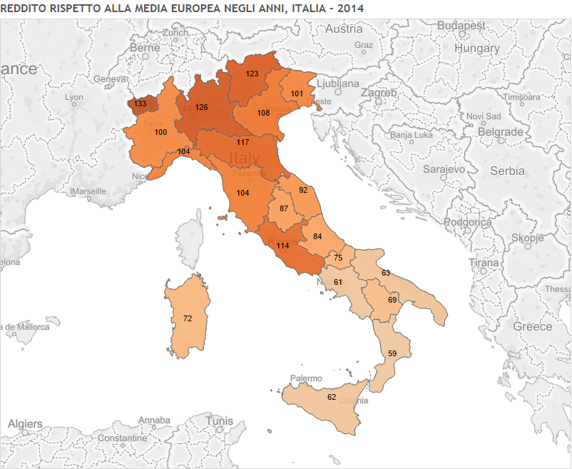 Regioni più ricche, mappa dell'Italia