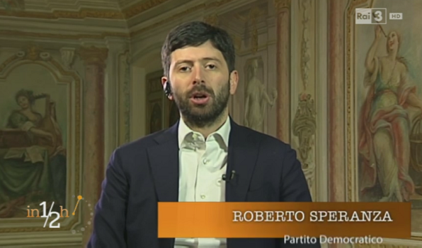 Matteo Renzi, Partito Democratico, Roberto Speranza durante la registrazione della puntata tv di In mezz'ora andata in onda su Raitre e condotta da Lucia Annunziata