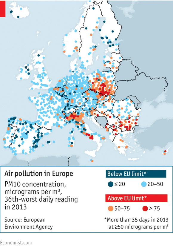 aree più inquinate, mappa dell'Europa
