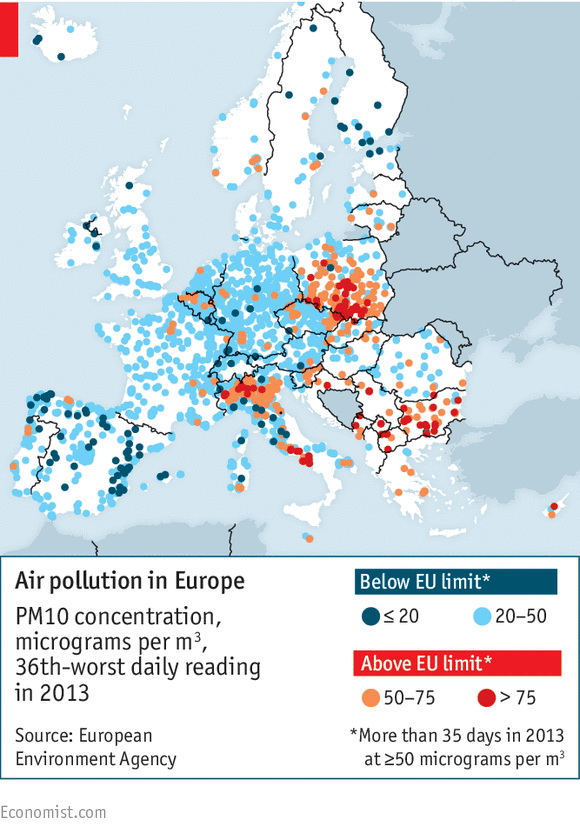 aree più inquinate, mappa dell'Europa
