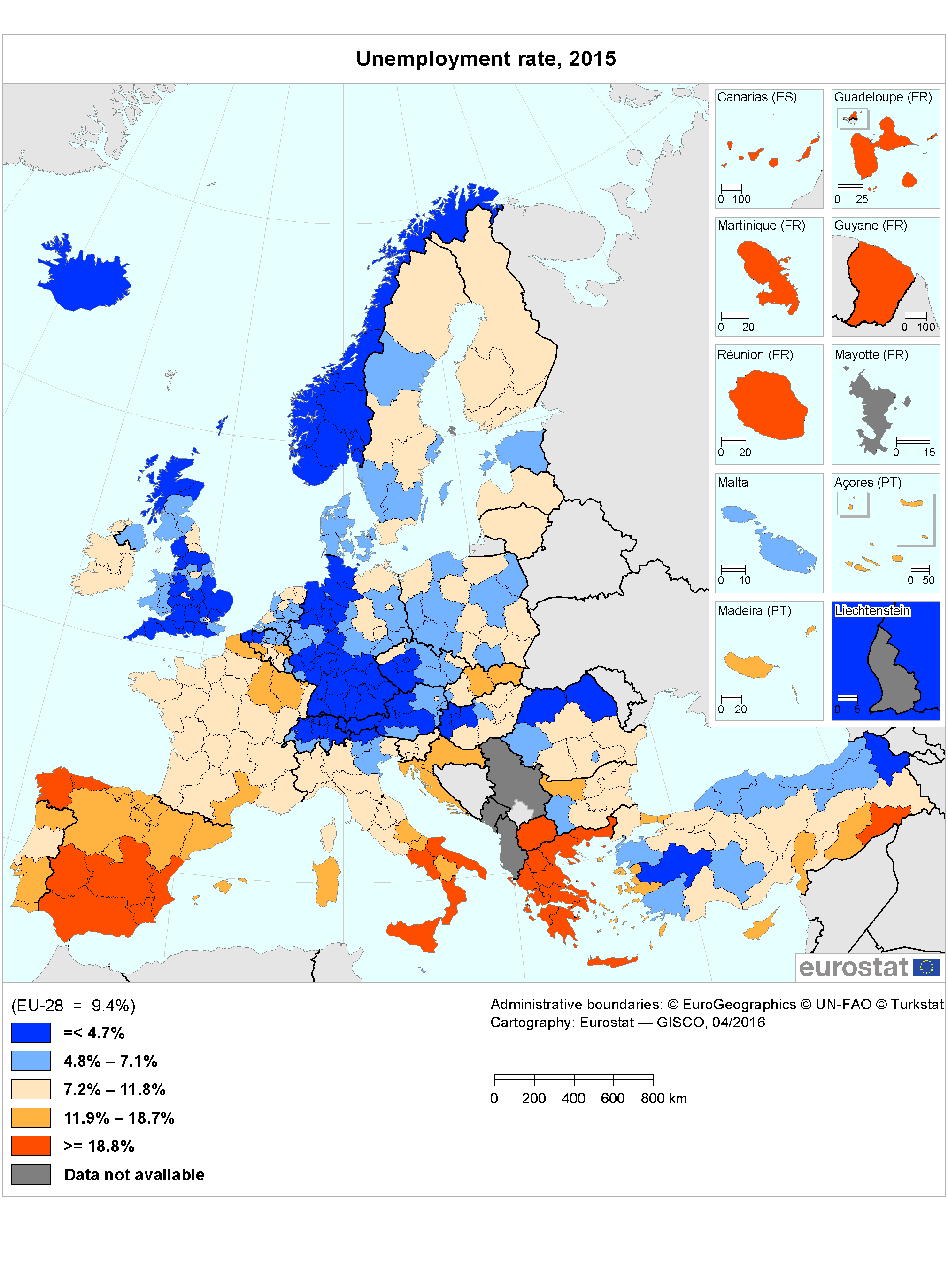 disoccupazione in Europa, mappa d'Europa