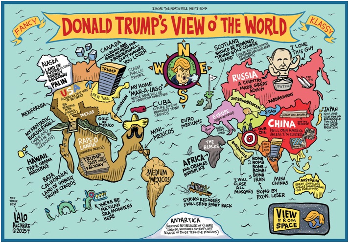 donald trump, mappa del mondo satirica