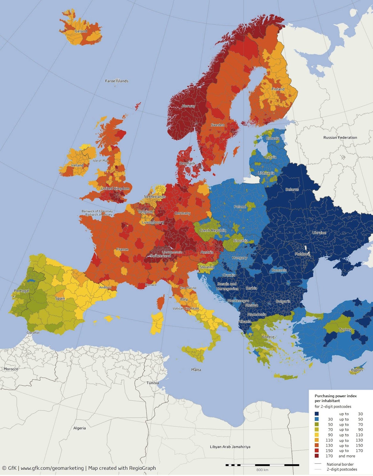 reddito pro capite, mappa dell'Europa