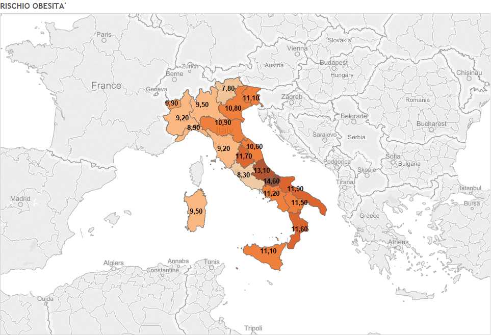 Fattori di rischio, mappa del rischio obesità in Italia