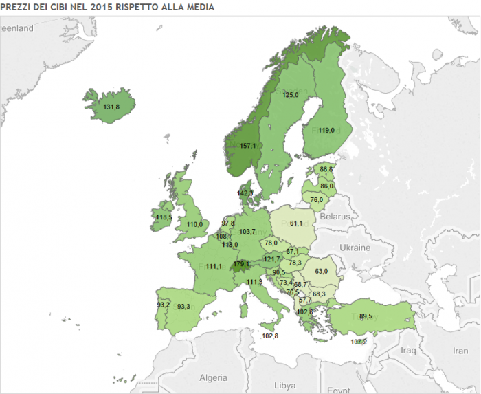 Prezzi degli alimentari, mappa dell'Europa