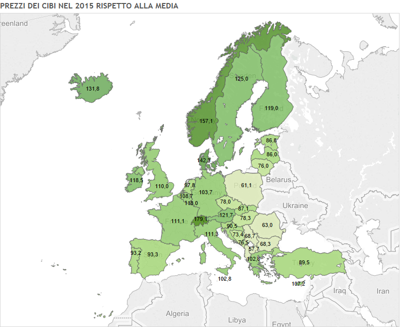 Prezzi degli alimentari, mappa dell'Europa