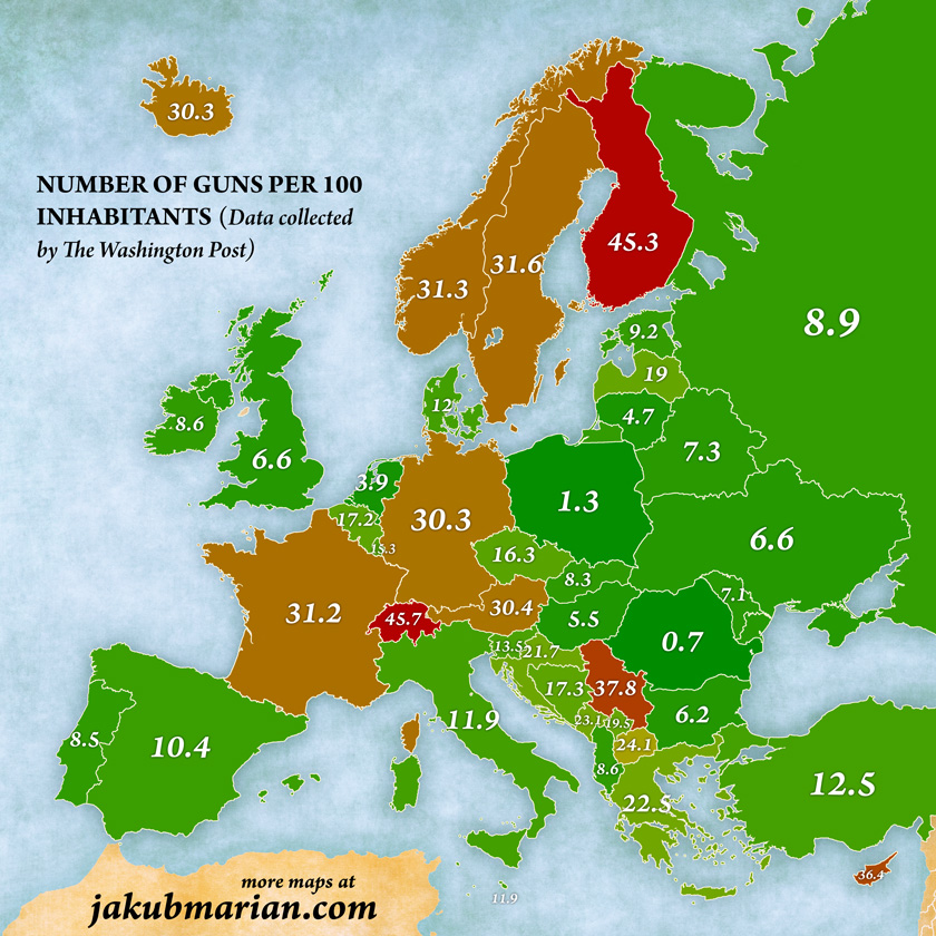 armi pro-capite, mappa d'Europa