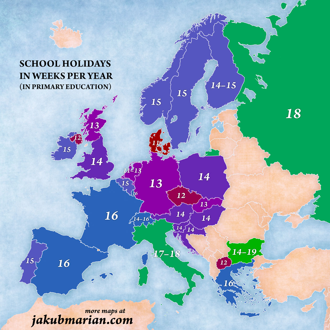 vacanze scolastiche, mappa d'Europa