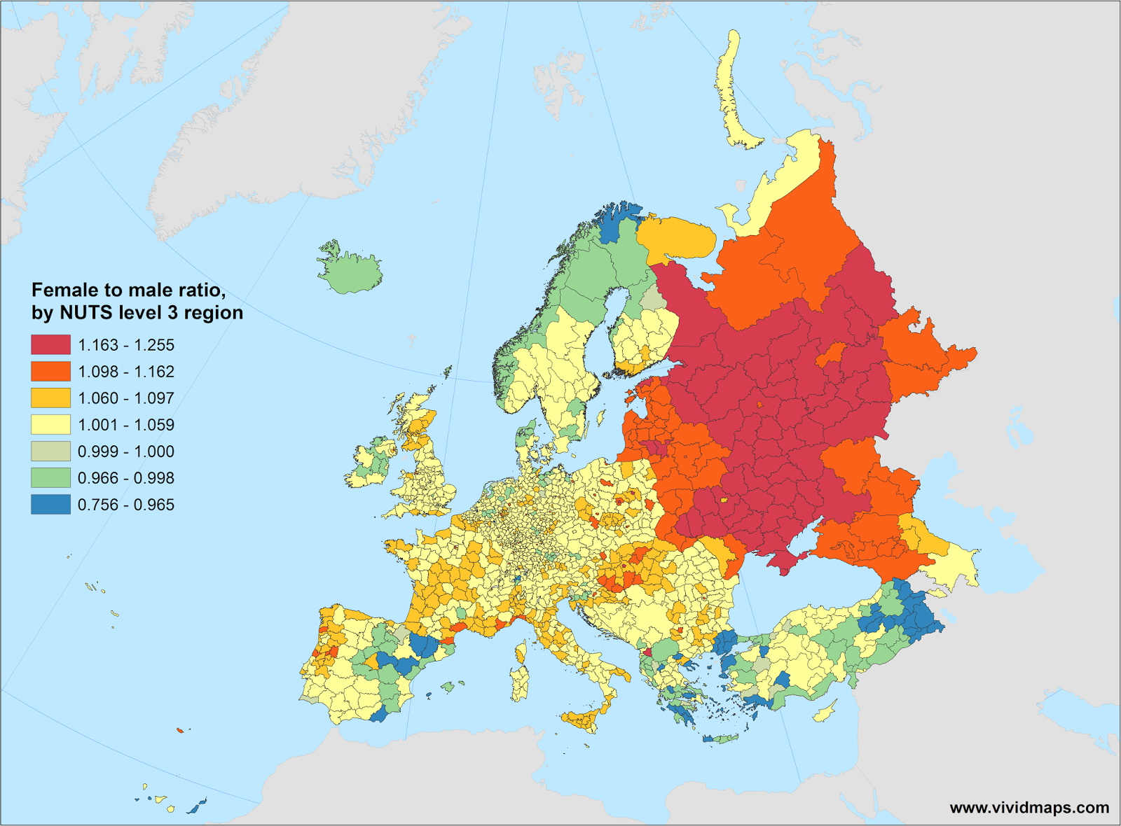Più donne che uomini, mappa dell'europa