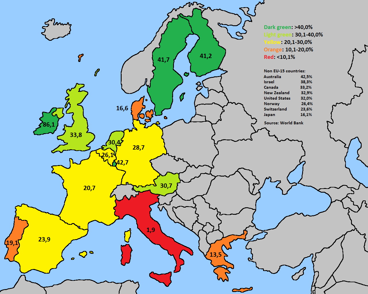crescita del PIL, mappa dell'Europa