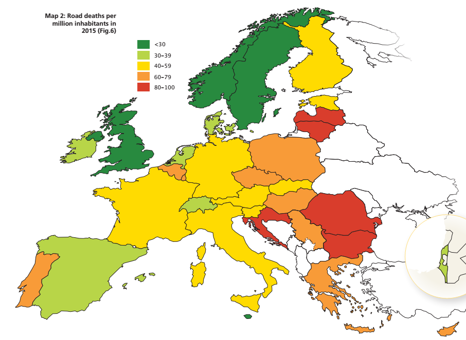 incidenti stradali, mappa dell'Europa con morti per incidente
