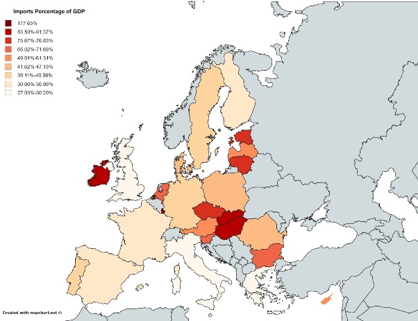 mappa rapporto import PIL in Europa
