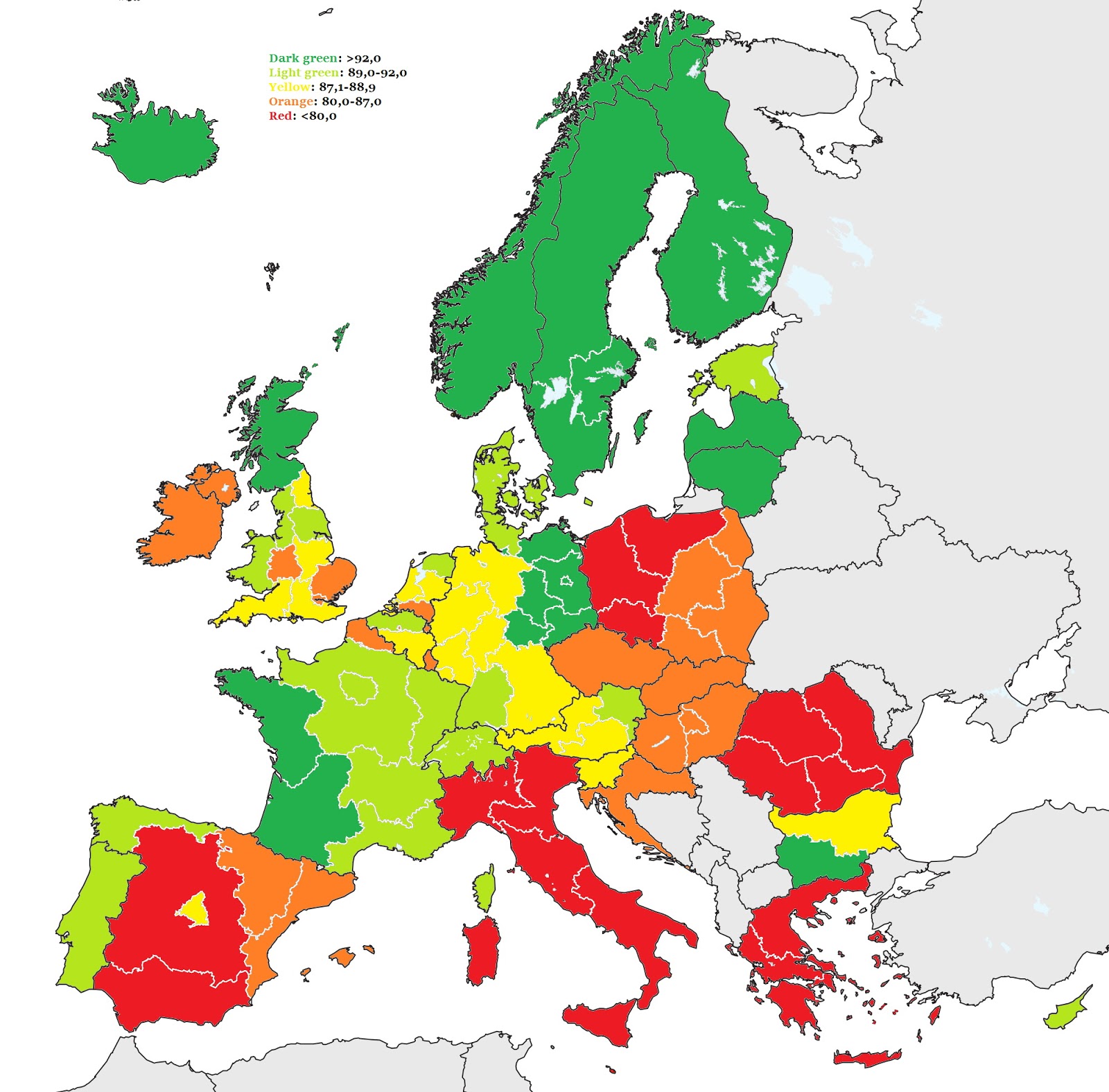 occupazione femminile, mappa dell'Europa