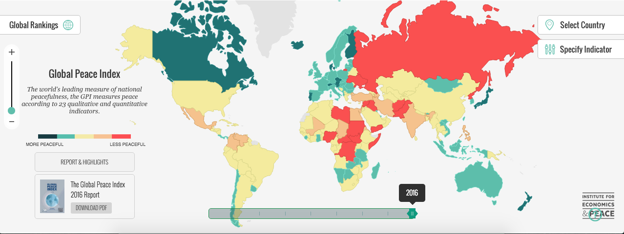 paesi più pericolosi, paesi meno pericolosi, global peace index 2016
