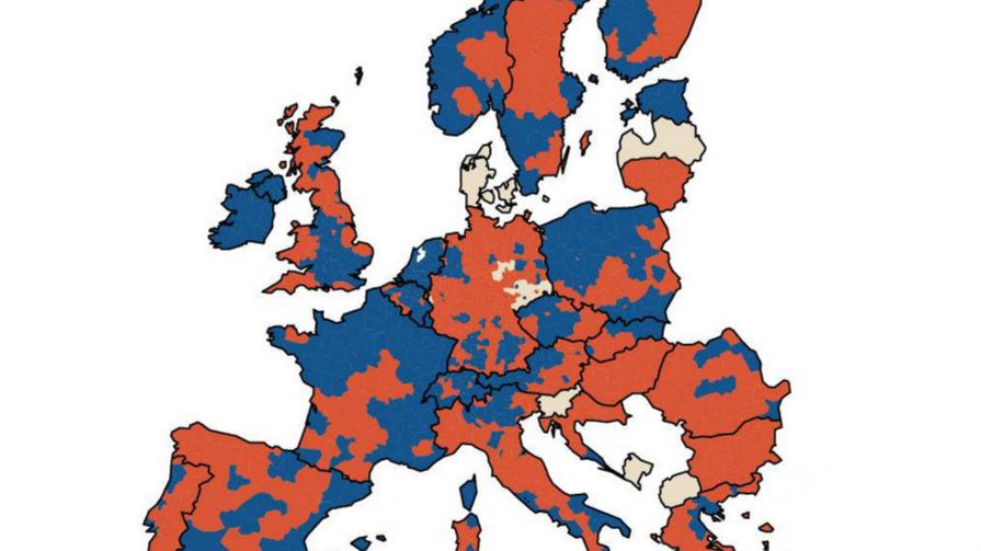 popolazione in calo, mappa dell'Europa, rossa e blu