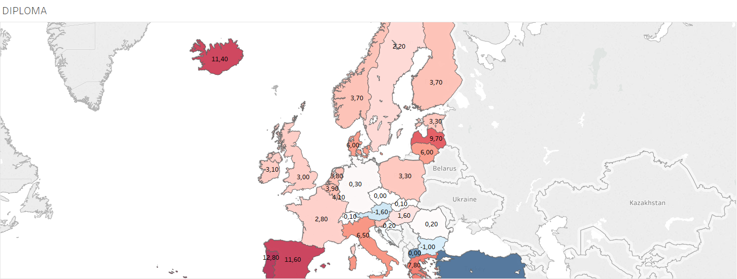 uguaglianza di genere, mappa dell'Europa con colori