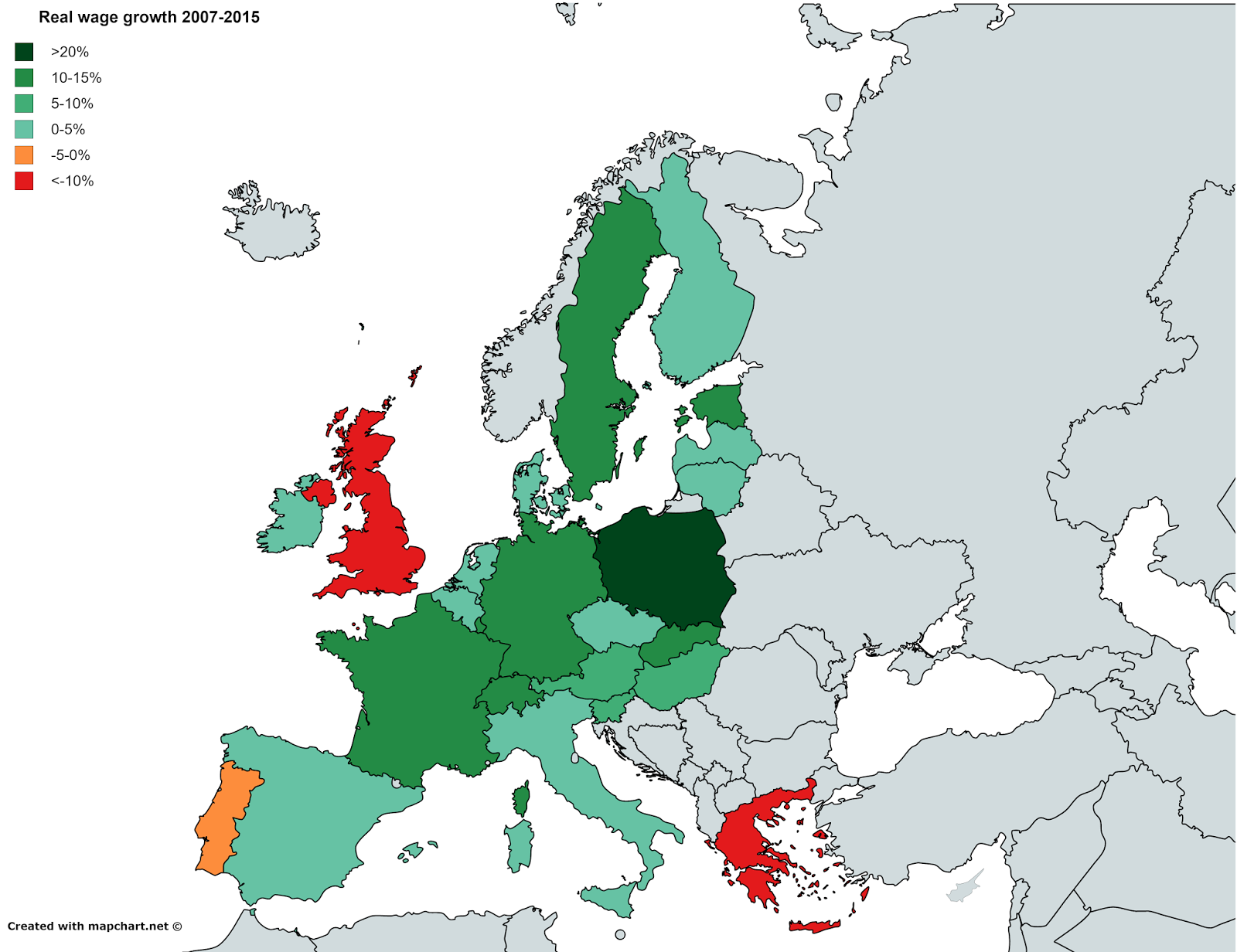 aumento dei salari, mappa dell'Europa