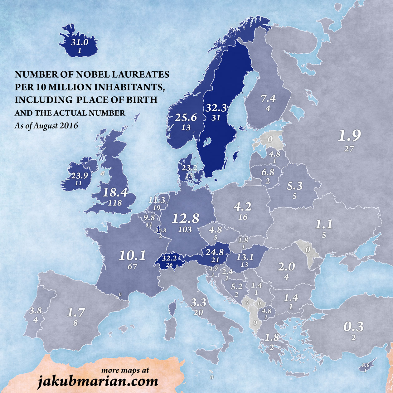 premi nobel, cartina d'Europa