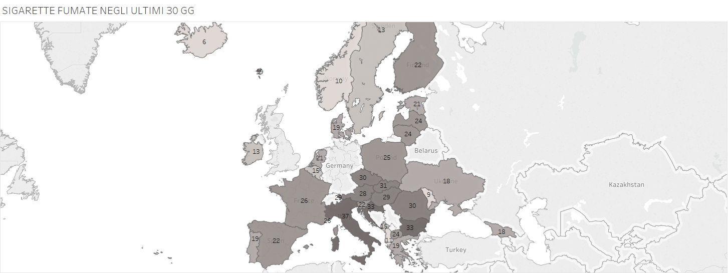 dove si fuma di più, mappa dell'Europa