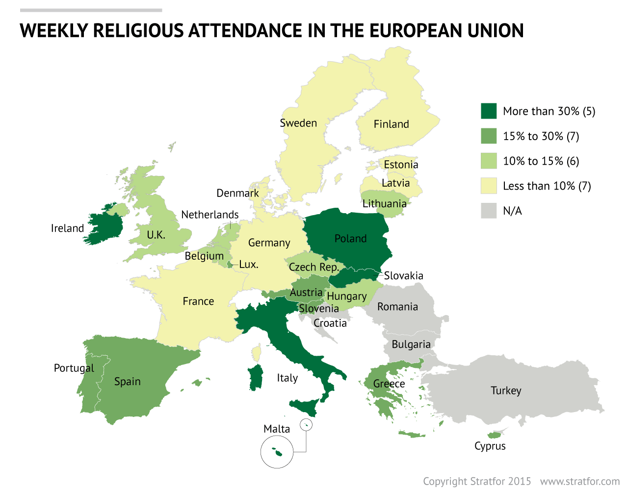 quanti vanno in chiesa, mappa dell'Europa