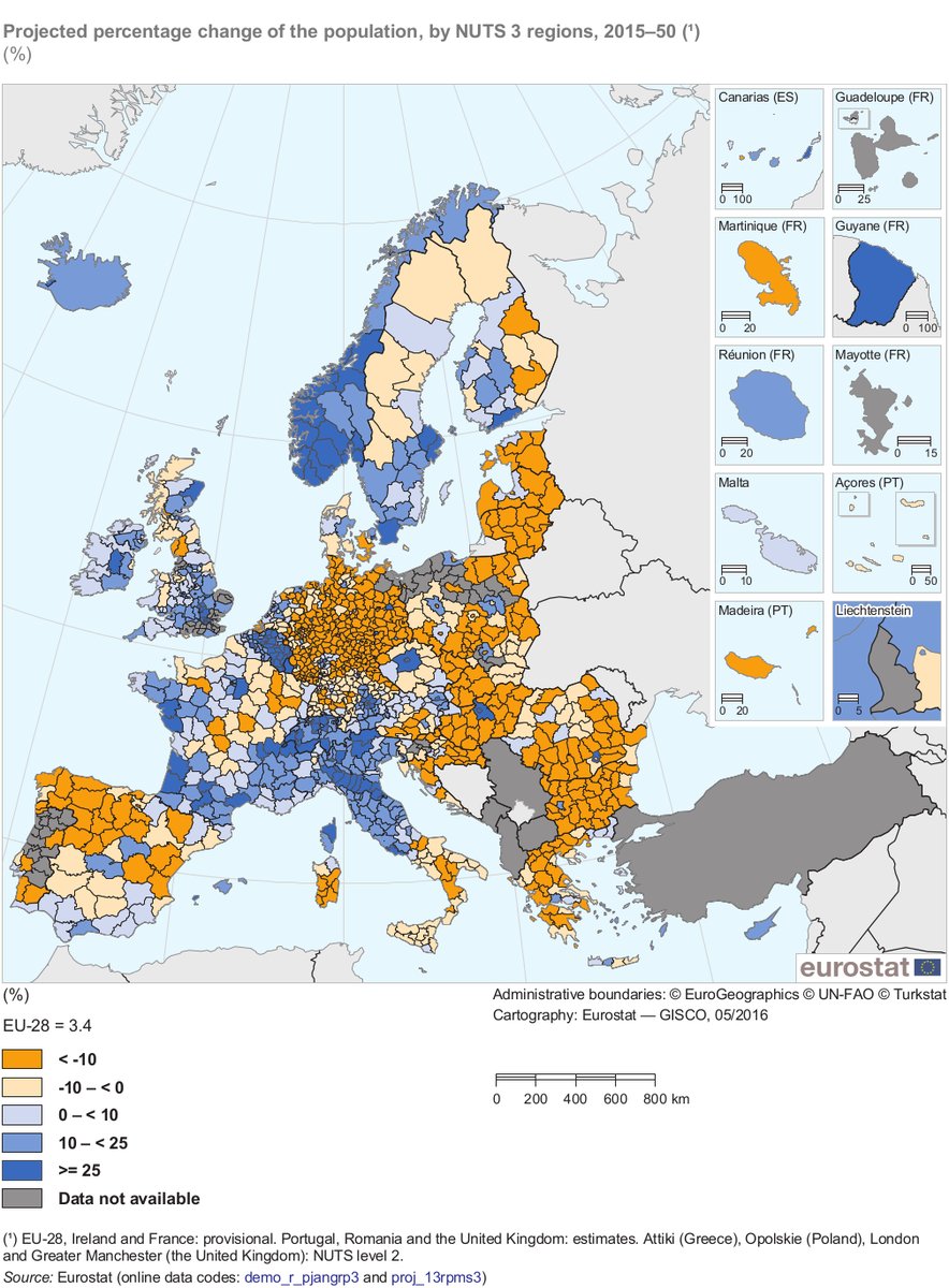 crescita della popolazione, mappa dell'Europa in diversi colori