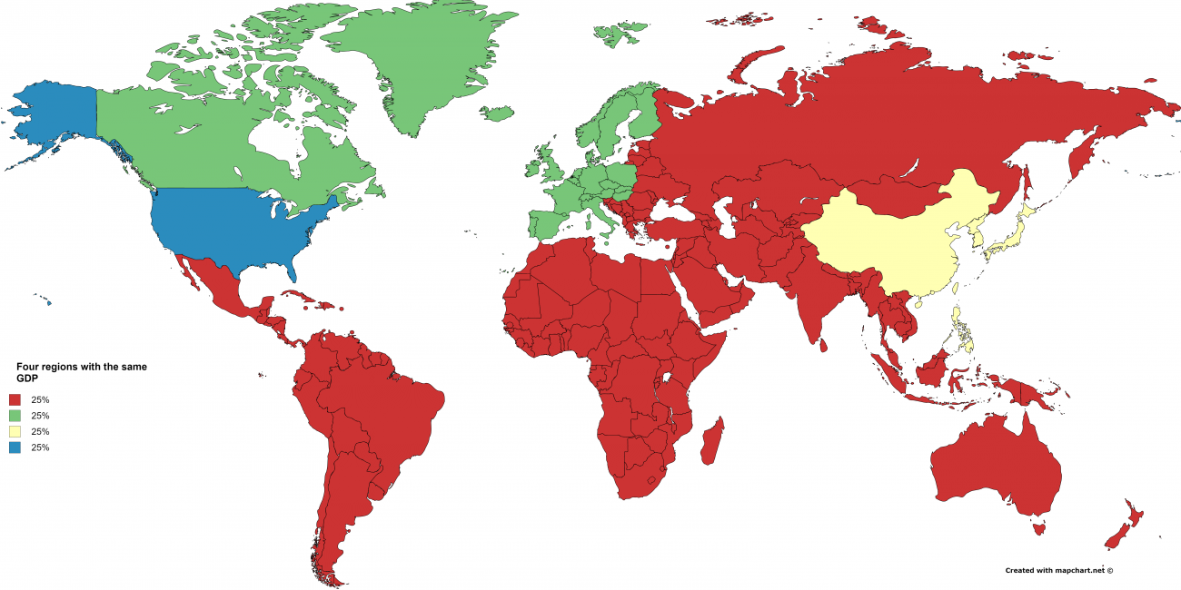 economia mondiale, mappa del mondo colorato in vari colori