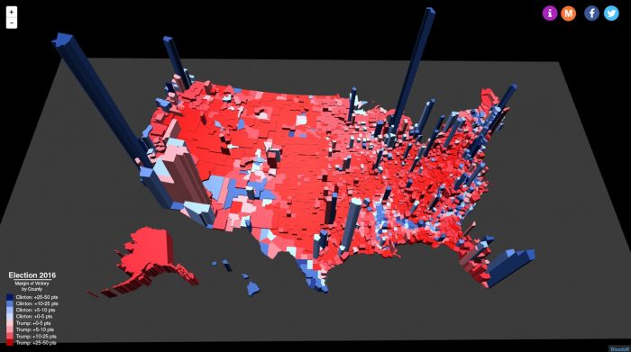 elezioni USA, mappa degli USA in 3 D