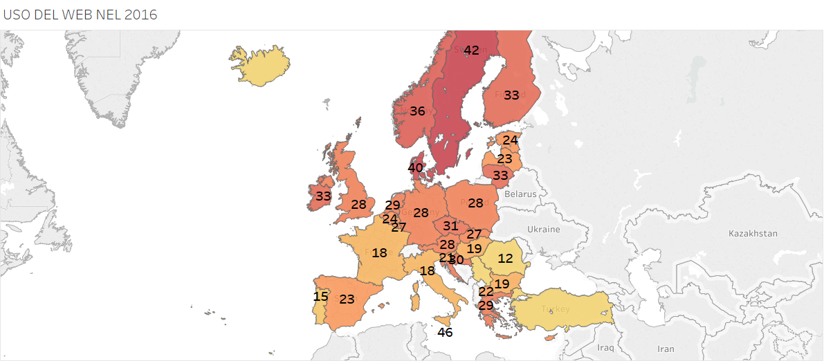 utilizzo del web, mappa dell'Europa