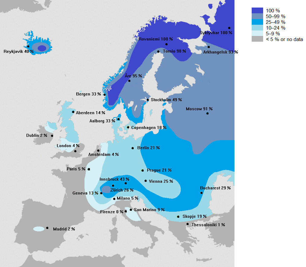 neve a natale, mappa dell'europa colorata