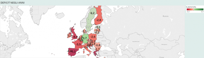 DEFICIT PUBBLICO, mappa colorata dell'Europa