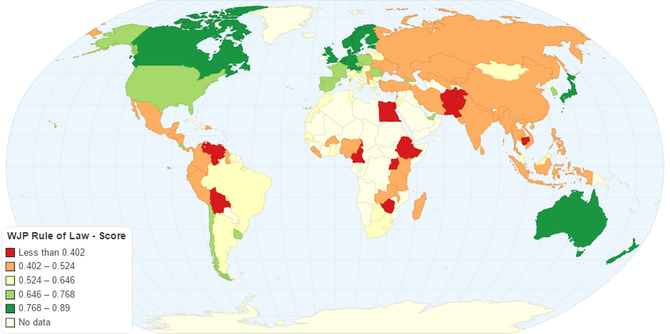 Rispetto della legge, mappa del mondo con Paesi in rosso e in verde