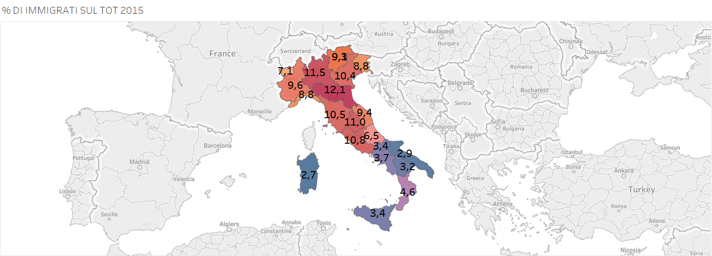 stranieri in italia, mappa colorata d'Italia